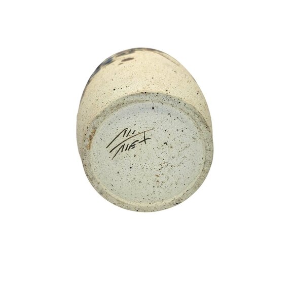 Mexican Tonala Pottery Vase Bird & Floral Design Beige Brown Blue - Picture 13 of 16